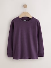 Khaki/Tan/Purple/Navy Plain Long Sleeve Cosy T-Shirts 4 Pack (3-16yrs) - Image 4 of 5