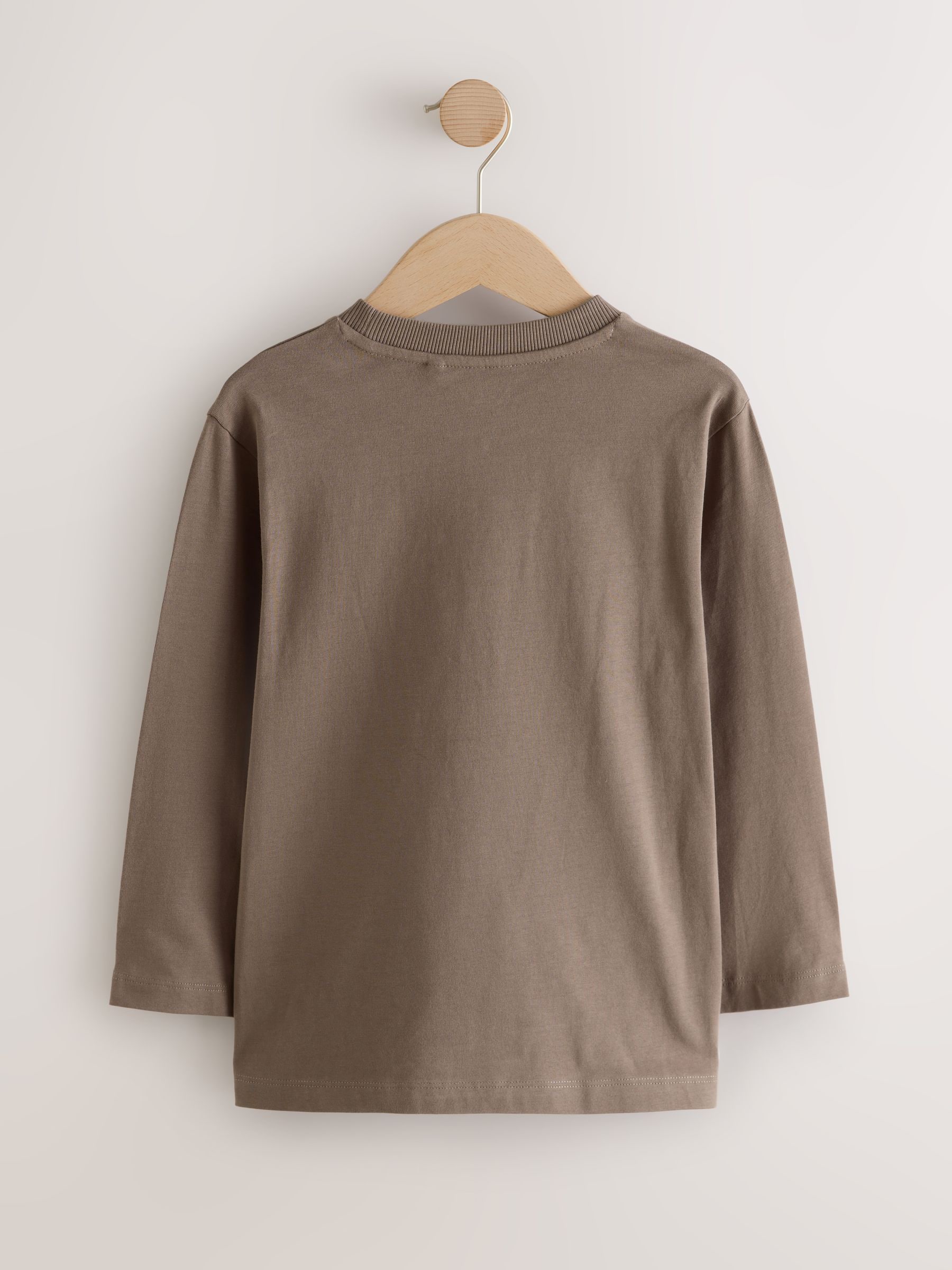 Buy Grey/Blue/Brown Embroidery Graphic Long Sleeve T-Shirts 3 Pack