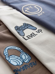 Grey/Blue/Brown Embroidery - Grafični dolg rokav; z dolgimi rokavi majica 3 Pack (3-16let) - Slika 6 iz 7
