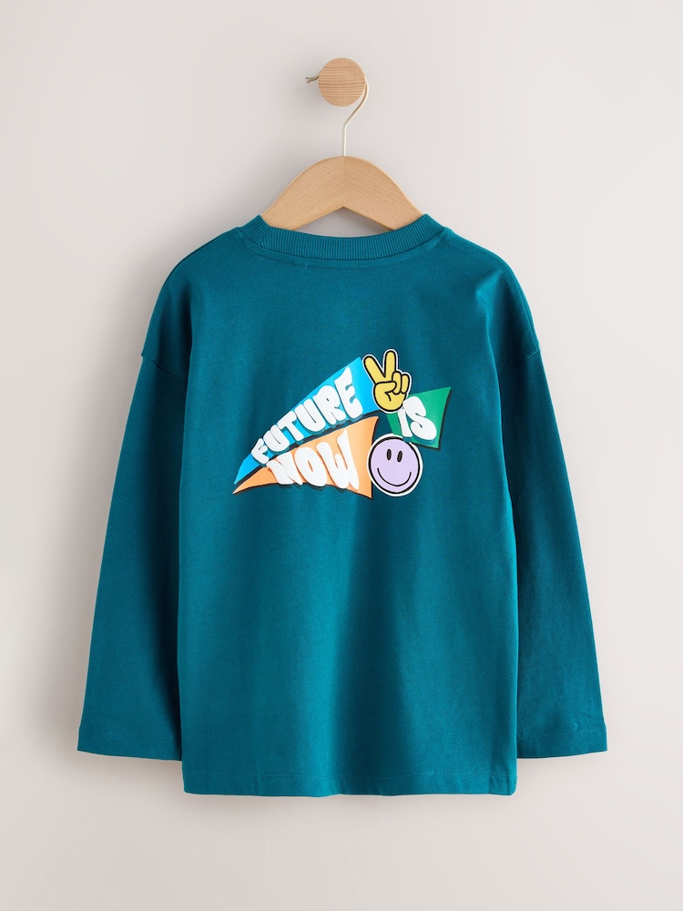 Teal/Blue/Grey Bright Graffiti Relaxed Fit Graphic Print Long Sleeve T-Shirts 3 Pack (3-16yrs) - Image 2 of 8