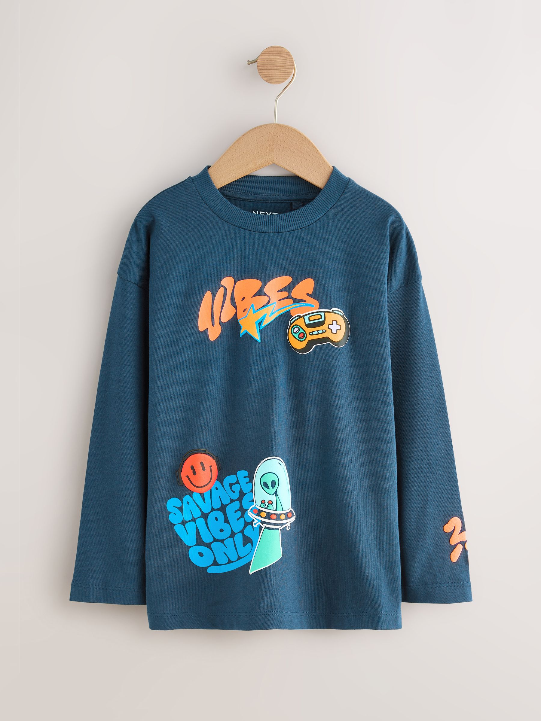 Buy Teal/Blue/Grey Bright Graffiti Relaxed Fit Graphic Print Long