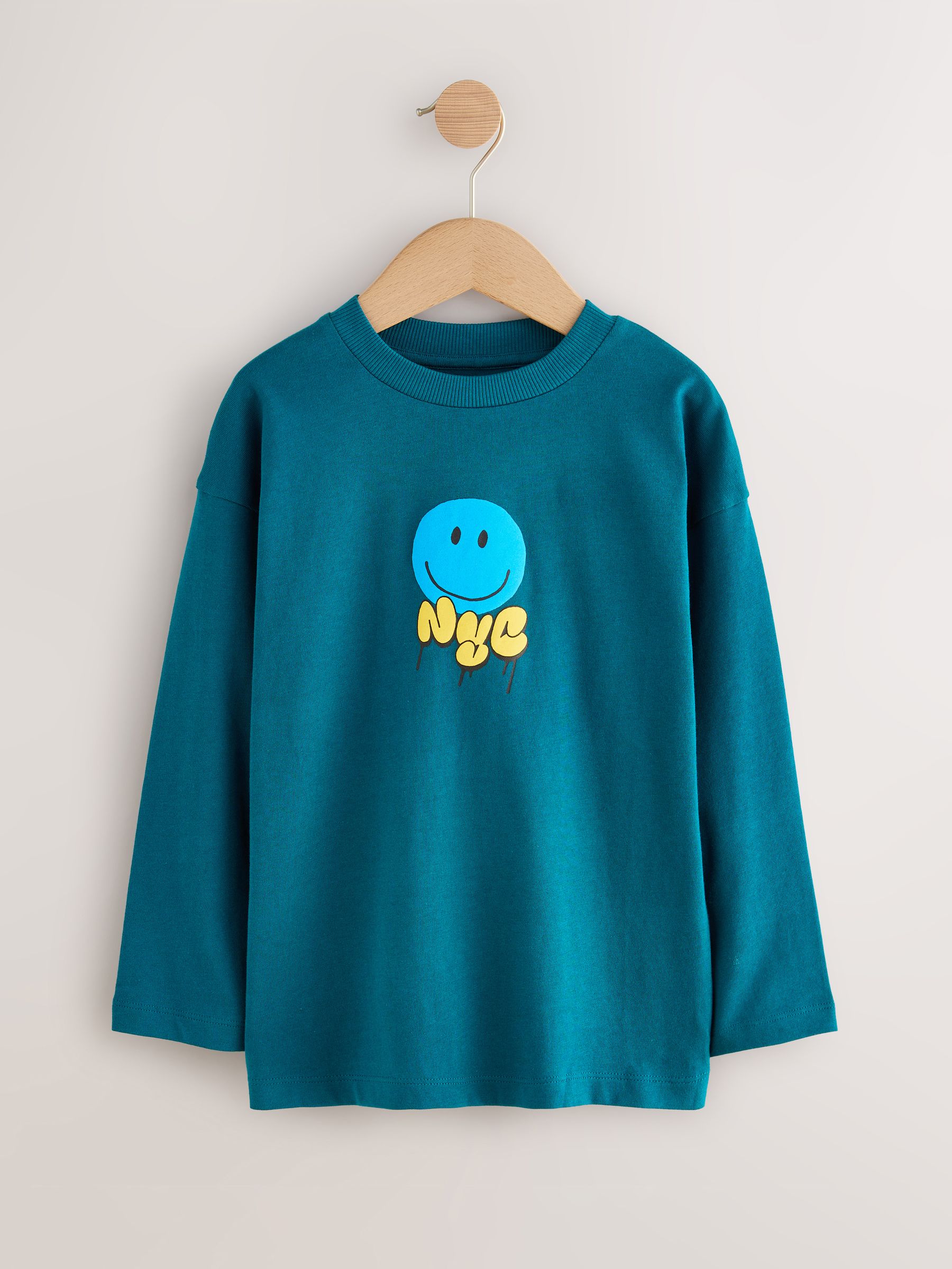 Buy Teal/Blue/Grey Bright Graffiti Relaxed Fit Graphic Print Long