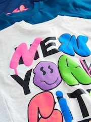 Teal/Blue/Grey Bright Graffiti Relaxed Fit Graphic Print Long Sleeve T-Shirts 3 Pack (3-16yrs) - Image 7 of 8