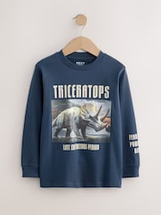 Navy/Blue/Ecru Dino Graphic Long Sleeve T-Shirts 3 Pack (3-16yrs) - Image 2 of 6