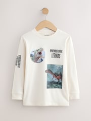 Navy/Blue/Ecru Dino Graphic Long Sleeve T-Shirts 3 Pack (3-16yrs) - Image 4 of 6