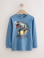 Navy/Blue/Ecru Dino Graphic Long Sleeve T-Shirts 3 Pack (3-16yrs) - Image 5 of 6