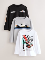 Black/White/Grey Cars Relaxed Fit Graphic Print Long Sleeve T-Shirts 3 Pack (3-16yrs) - Image 7 of 8