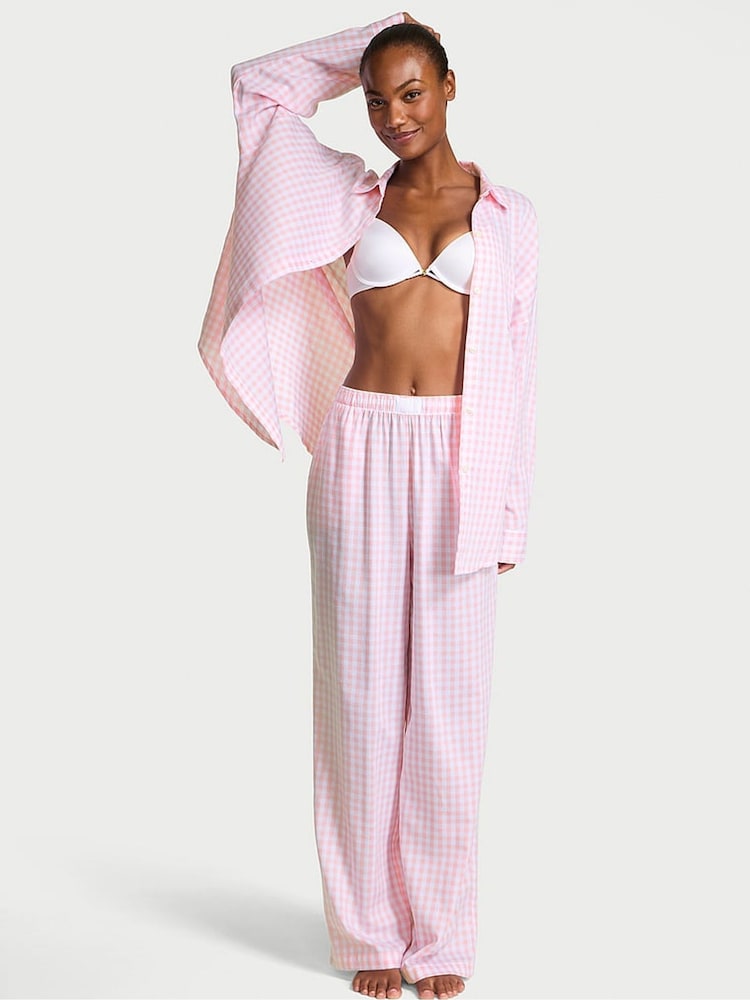 Victoria's Secret Pretty Blossom Pink Gingham Modal Long Pyjama Set - Image 1 of 2