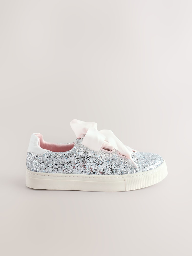 Silver Glitter Standard Fit (F) Lace-Up Trainers - Image 2 of 6 Silver Glitter Standard Fit (F) Lace-Up Trainers - Image 2 of 6