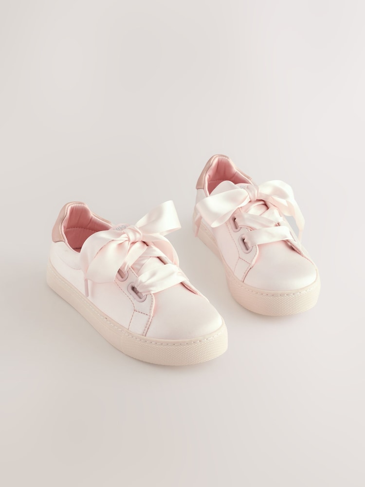 Pink Satin Standard Fit (F) Lace-Up Trainers - Image 1 of 6 Pink Satin Standard Fit (F) Lace-Up Trainers - Image 1 of 6
