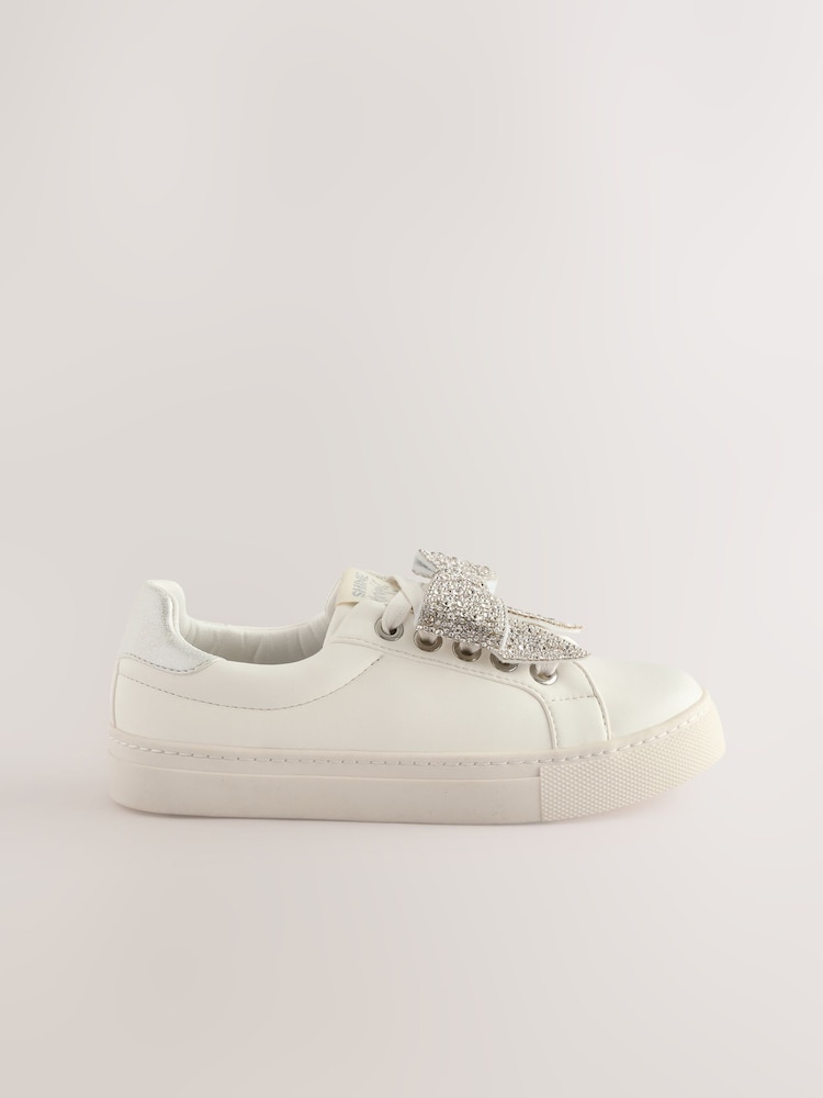 White Bow Standard Fit (F) Lace-Up Trainers - Image 2 of 6