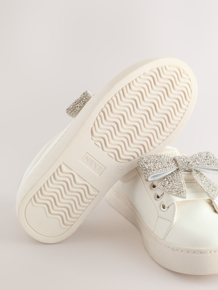 White Bow Standard Fit (F) Lace-Up Trainers - Image 6 of 6