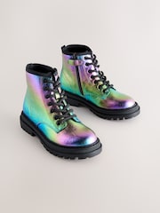 Rainbow Metallic Wide Fit (G) Warm Lined Lace-Up Ankle Boots - Image 1 of 5