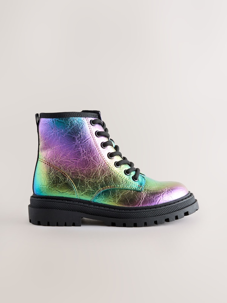 Rainbow Metallic Wide Fit (G) Warm Lined Lace-Up Ankle Boots - Image 2 of 5 Rainbow Metallic Wide Fit (G) Warm Lined Lace-Up Ankle Boots - Image 2 of 5