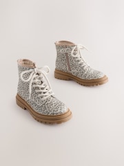 Muted Animal Printed Wide Fit (G) Warm Lined Lace-Up Ankle Boots - Image 1 of 4