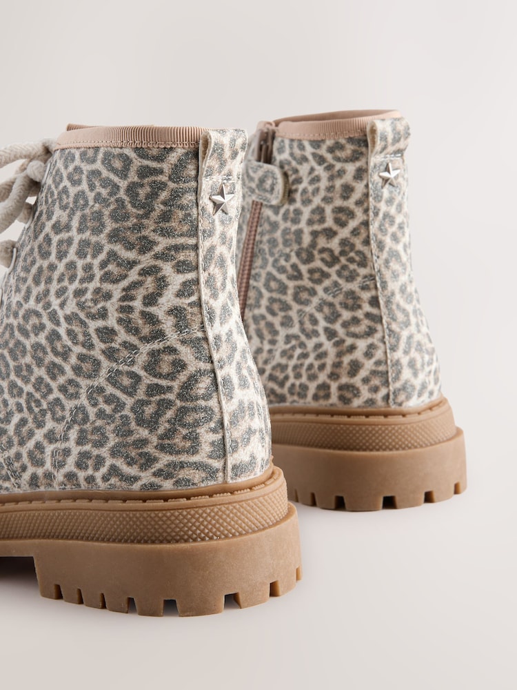 Muted Animal Printed Wide Fit (G) Warm Lined Lace-Up Ankle Boots - Image 2 of 4