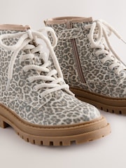 Muted Animal Printed Wide Fit (G) Warm Lined Lace-Up Ankle Boots - Image 4 of 4