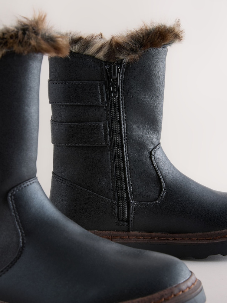 Buy Black Wide Fit (G) Faux Fur Lined Buckle Boots from Next