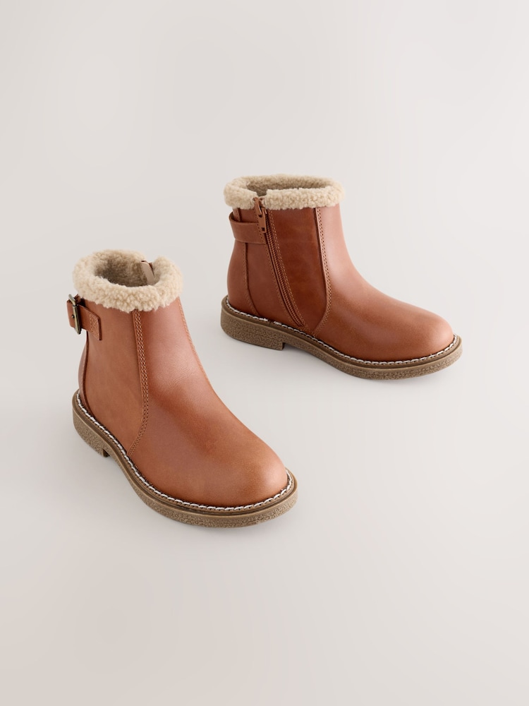 Hellbraun - Leather Warm Lined Ankle Boots - Bild 1 von 6
