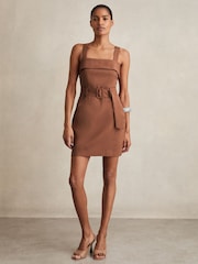 Reiss Brown Fia Belted Mini Dress - Image 1 of 5