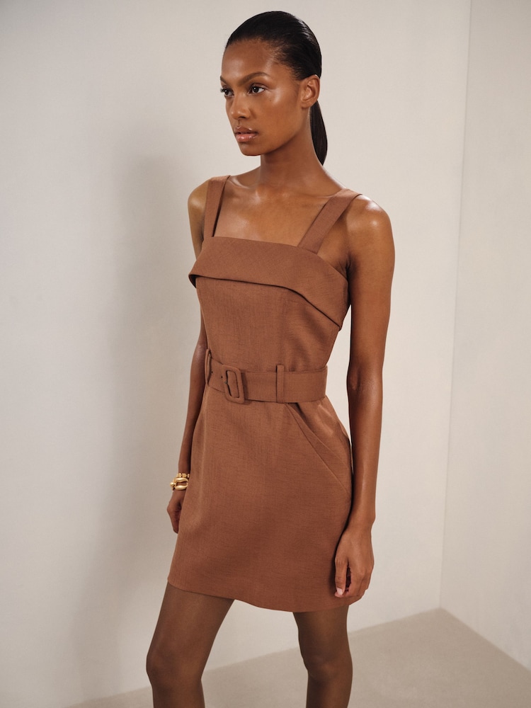 Reiss Brown Fia Belted Mini Dress - Image 1 of 5