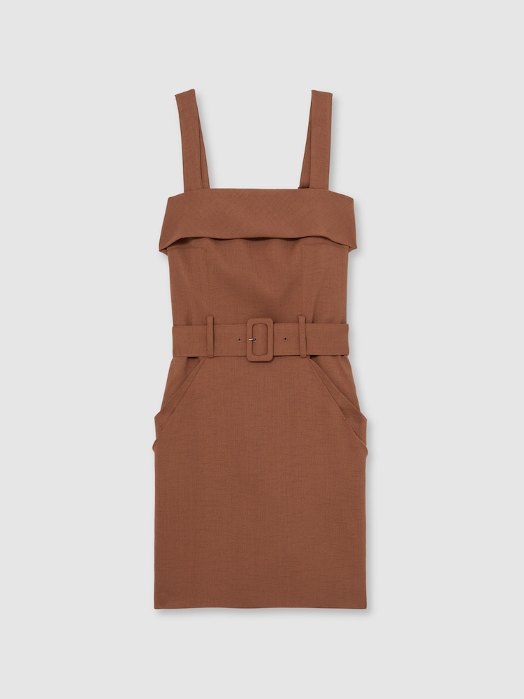 Reiss Brown Fia Belted Mini Dress - Image 2 of 5