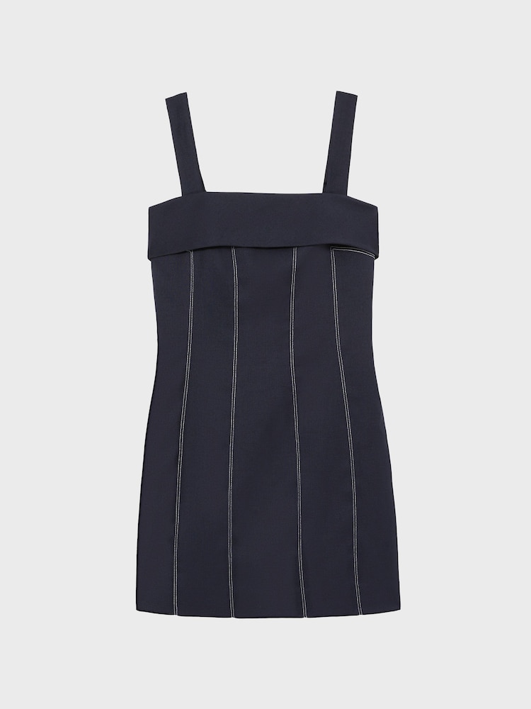 Reiss Navy Effie Contrast-Stitch Structured Mini Dress - Image 2 of 6