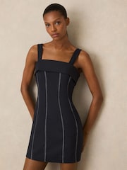 Reiss Navy Effie Contrast-Stitch Structured Mini Dress - Image 3 of 6