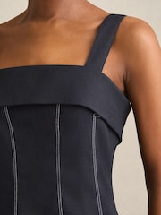 Reiss Navy Effie Contrast-Stitch Structured Mini Dress - Image 4 of 6