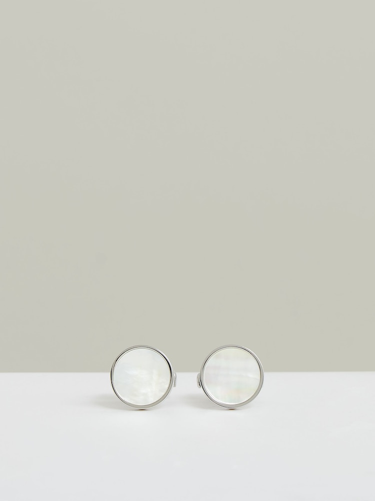 Reiss Silver Tone /Mop Ardley Cufflinks - Image 1 of 5
