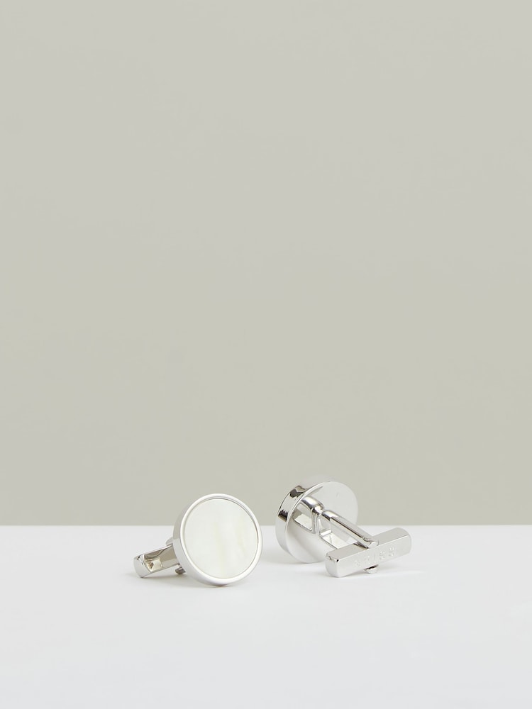 Reiss Silver Tone /Mop Ardley Inlaid Round Cufflinks - Image 3 of 5