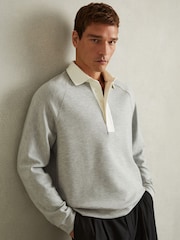 Reiss Grey Melange Thurloe Jersey Rugby Shirt - Image 1 of 6