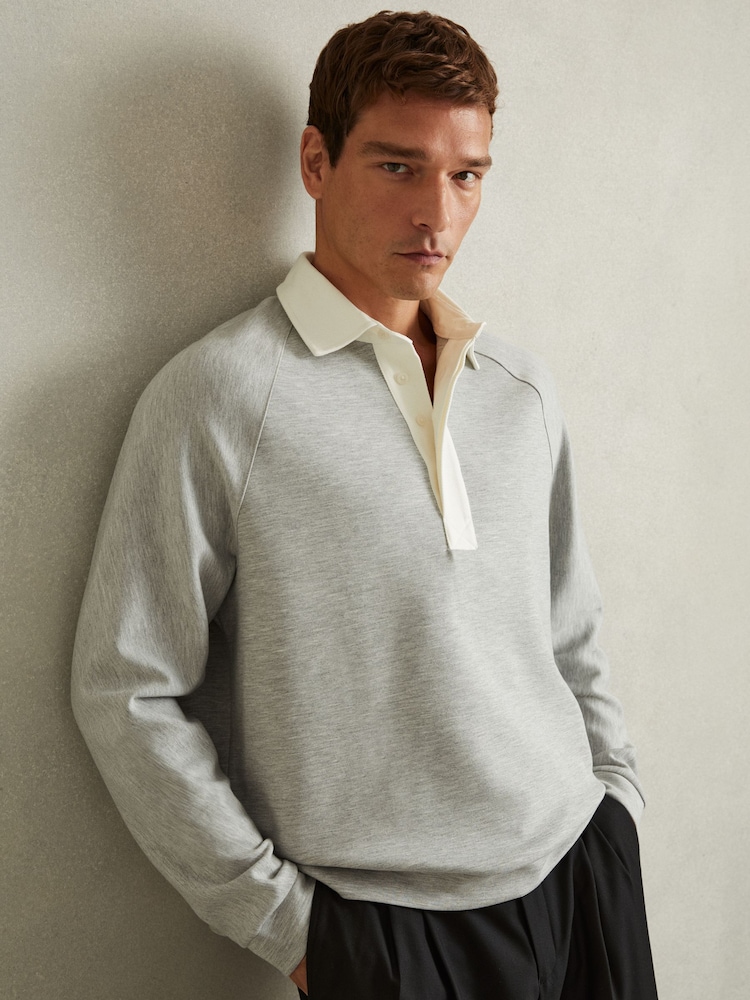 Reiss Grey Melange Thurloe Jersey Rugby Shirt - Image 1 of 6