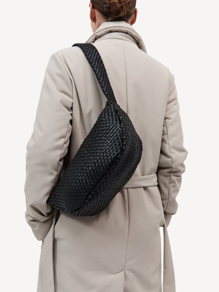 St Agni Black Lattice Weave Crescent Bag - Image 2 of 3 St Agni Black Lattice Weave Crescent Bag - Image 2 of 3