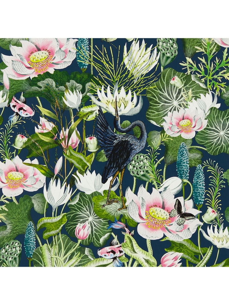 Clarke & Clarke Midnight Botanical Wonders Waterlily Wallpaper Sample - Image 1 of 1