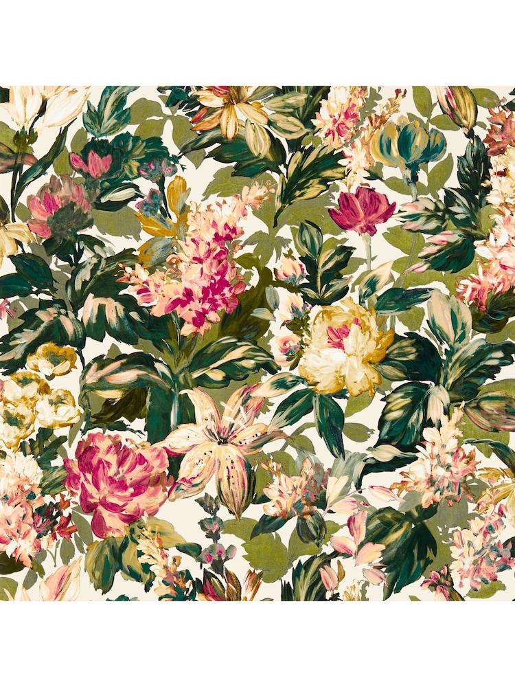 Clarke & Clarke Olive Raspberry Marianne Lilum Wallpaper Sample - Image 1 of 1