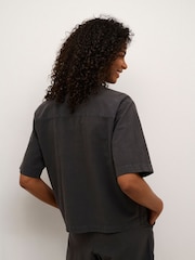 Kaffe Grey KAnaya Short Sleeve 100% Cotton Pocket Shirt - Image 2 of 5