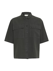 Kaffe Grey KAnaya Short Sleeve 100% Cotton Pocket Shirt - Image 4 of 5