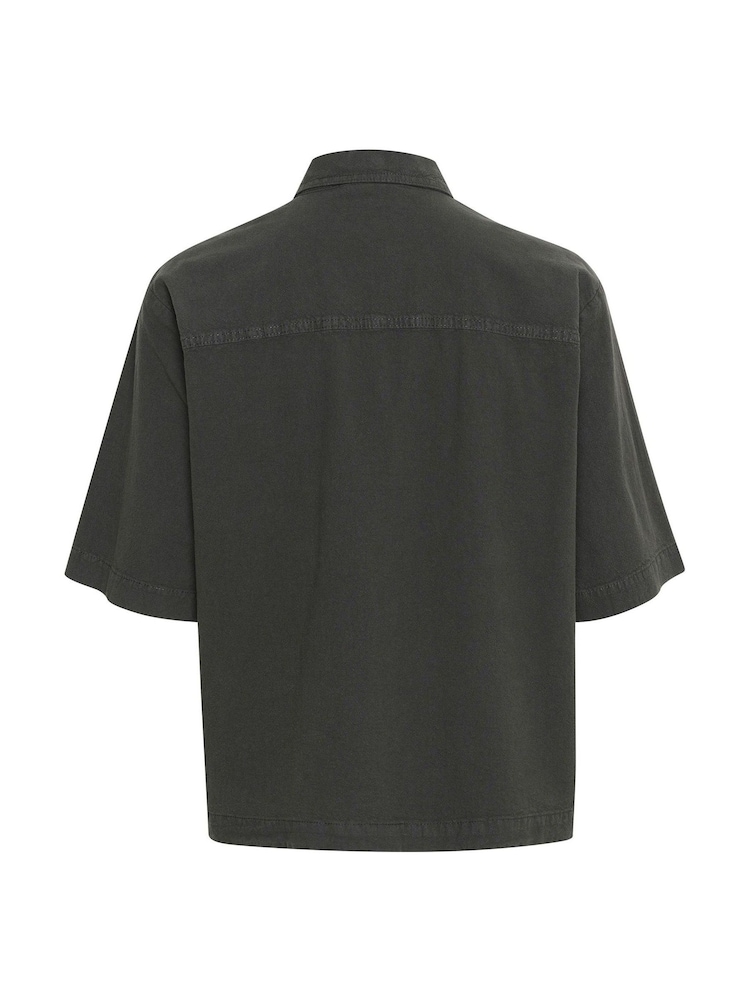 Kaffe Grey KAnaya Short Sleeve 100% Cotton Pocket Shirt - Image 5 of 5