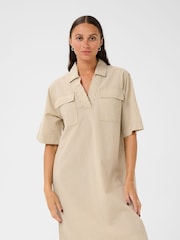 Kaffe Natural KAnaya Short Sleeve Above Knee 100% Cotton Dress - Image 1 of 4