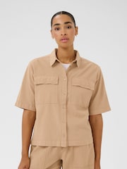 Kaffe Natural KAnaya Short Sleeve 100% Cotton Pocket Shirt - Image 1 of 5