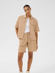 Kaffe Natural KAnaya Short Sleeve 100% Cotton Pocket Shirt - Image 2 of 5