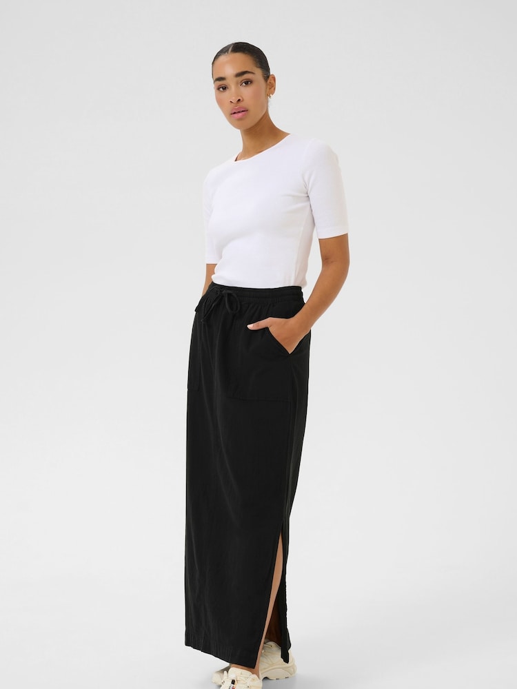 Kaffe KAnaya Elastic Waist Pockets Maxi 100% Cotton Black Skirt - Image 1 of 5