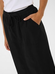 Kaffe KAnaya Elastic Waist Pockets Maxi 100% Cotton Black Skirt - Image 3 of 5