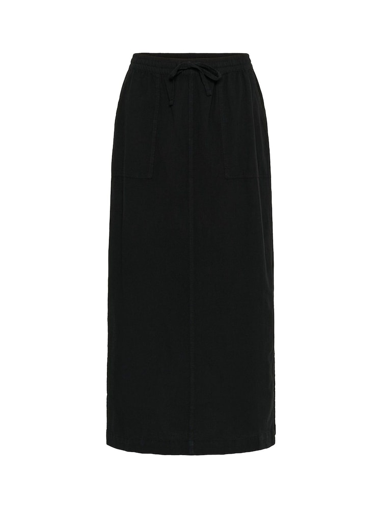 Kaffe KAnaya Elastic Waist Pockets Maxi 100% Cotton Black Skirt - Image 4 of 5