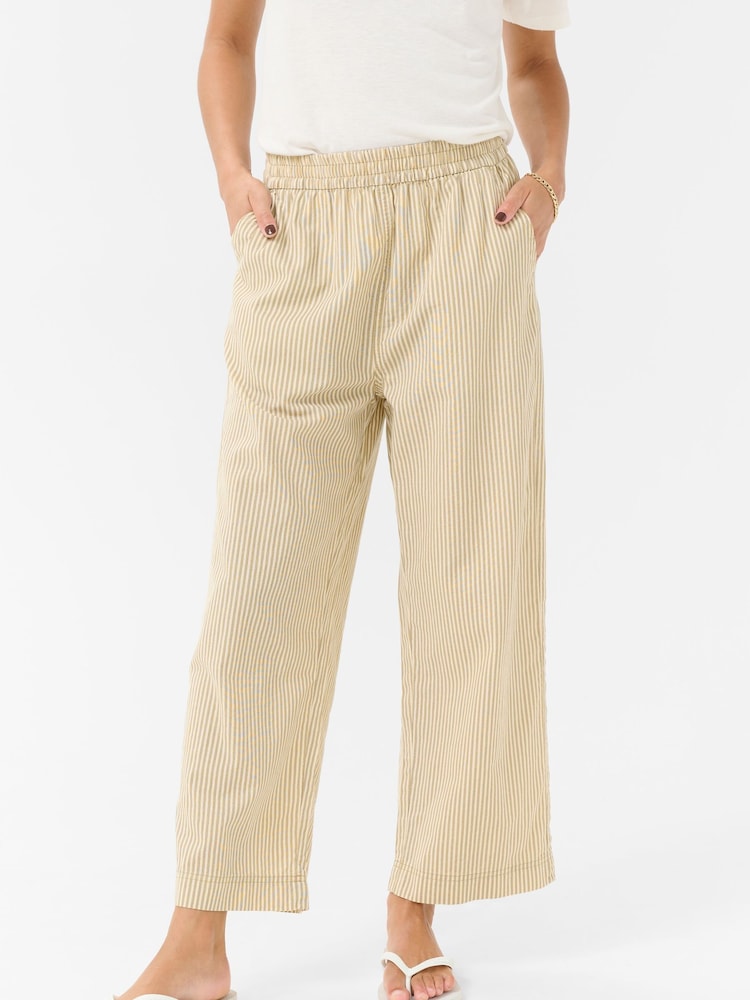 Kaffe Natural KAnaya Stripes Cropped Culotte 100% Cotton Trousers - Image 1 of 5
