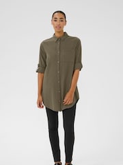 Kaffe Oversized Green KAnaya Above Knee Length 100% Cotton Shirt - Image 3 of 5