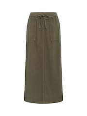 Kaffe Green KAnaya Elastic Waist Pockets Maxi 100% Cotton Skirt - Image 1 of 2