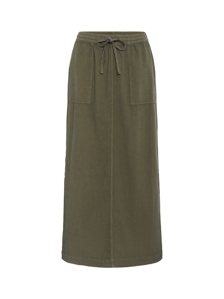 Kaffe Green KAnaya Elastic Waist Pockets Maxi 100% Cotton Skirt - Image 1 of 2