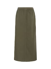 Kaffe Green KAnaya Elastic Waist Pockets Maxi 100% Cotton Skirt - Image 2 of 2